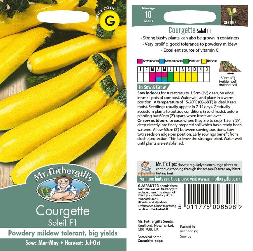 Courgette Soleil F1 Seeds from Mr Fothergill's Seeds and Plants | USA