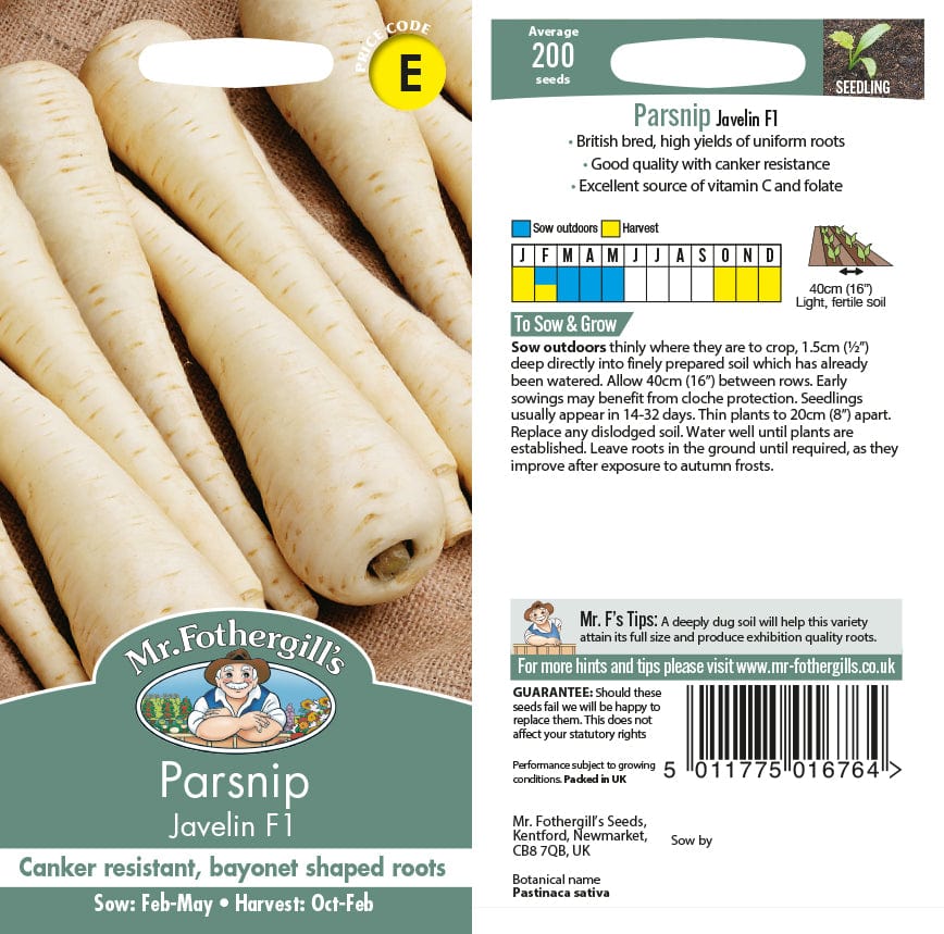 Parsnip Javelin F1 Seeds from Mr Fothergill's Seeds and Plants | USA