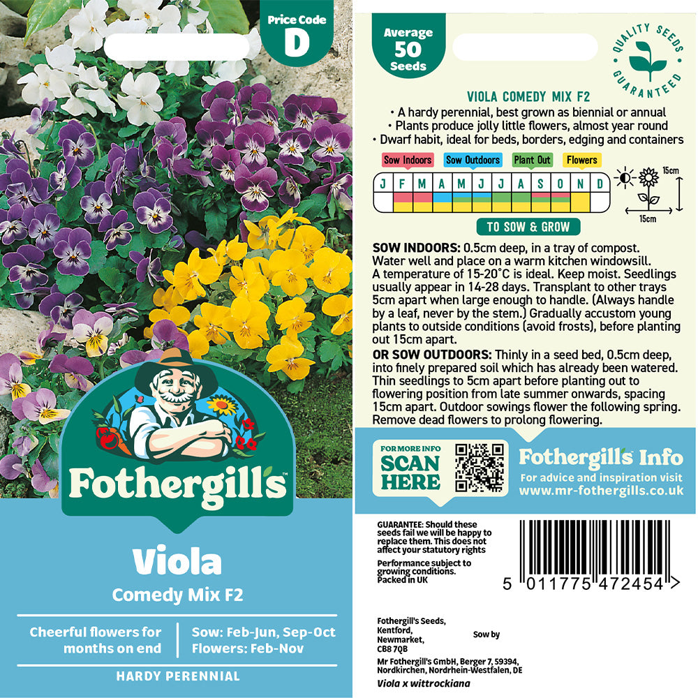 Viola Comedy Mix F2 Seeds from Mr Fothergill's Seeds and Plants | USA